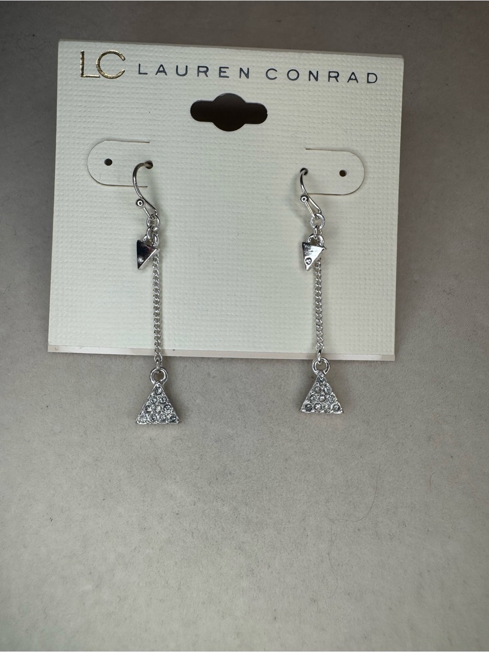 New LC Lauren Conrad Silver Triangle Chain Drop Earrings